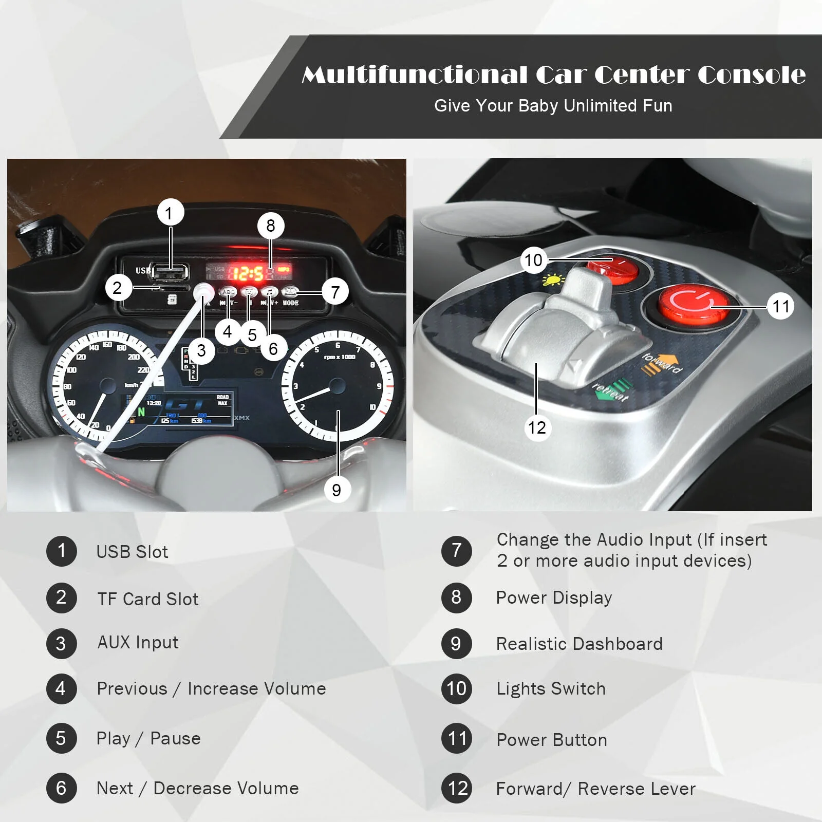 12V Electric Motor Bike for Kids with LED Lights - Black - Image 5