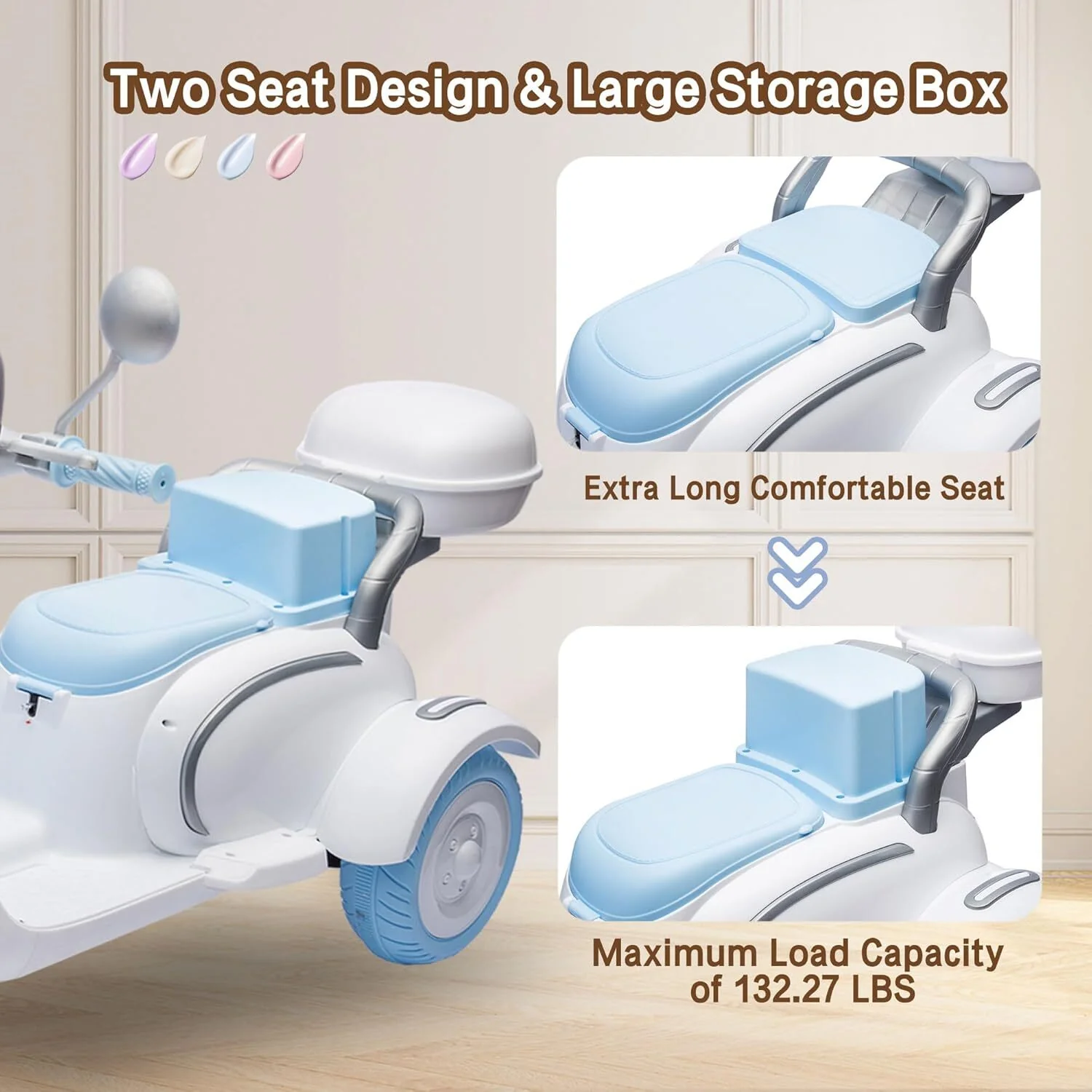 12V Electric 3-Wheel Ride-On Motorcycle Tricycle for Kids Ages 3-6 with 1.86-3.11 MPH Speed - Image 4