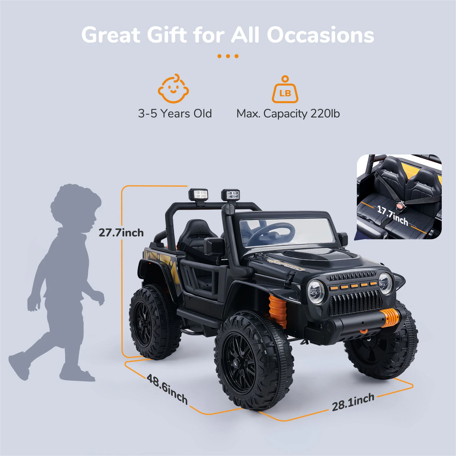 12V Electric Parent-Child Truck Ride-On Toy with Remote Control and LED Lights - 3 Speed Options - Image 11