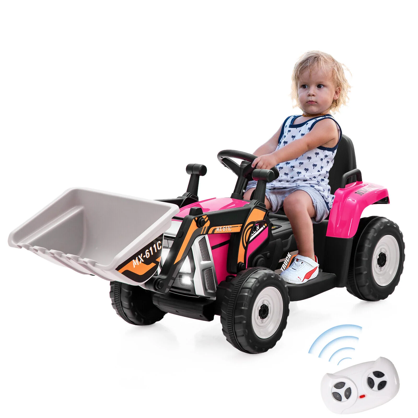 12V Electric Pink Excavator Digger Tractor with RC Control and Digging Bucket for Kids - Image 11