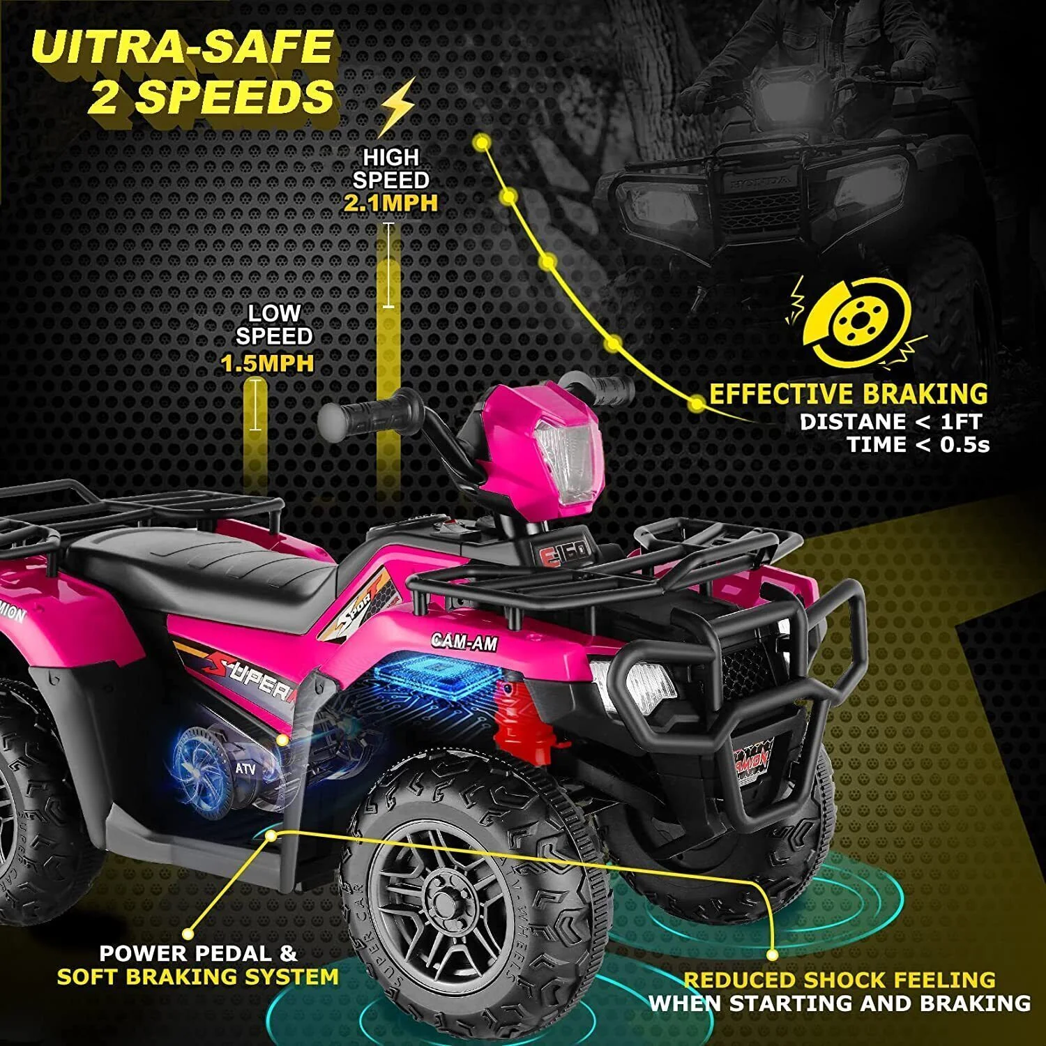 12V Electric Ride-On ATV for Kids 3-6 Years Old - Black Quad Truck with Battery Power - Image 26