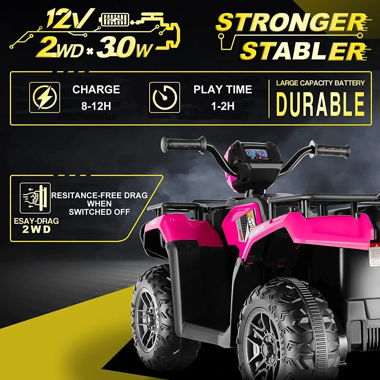 12V Electric Ride-On ATV for Kids 3-6 Years Old - Black Quad Truck with Battery Power - Image 27