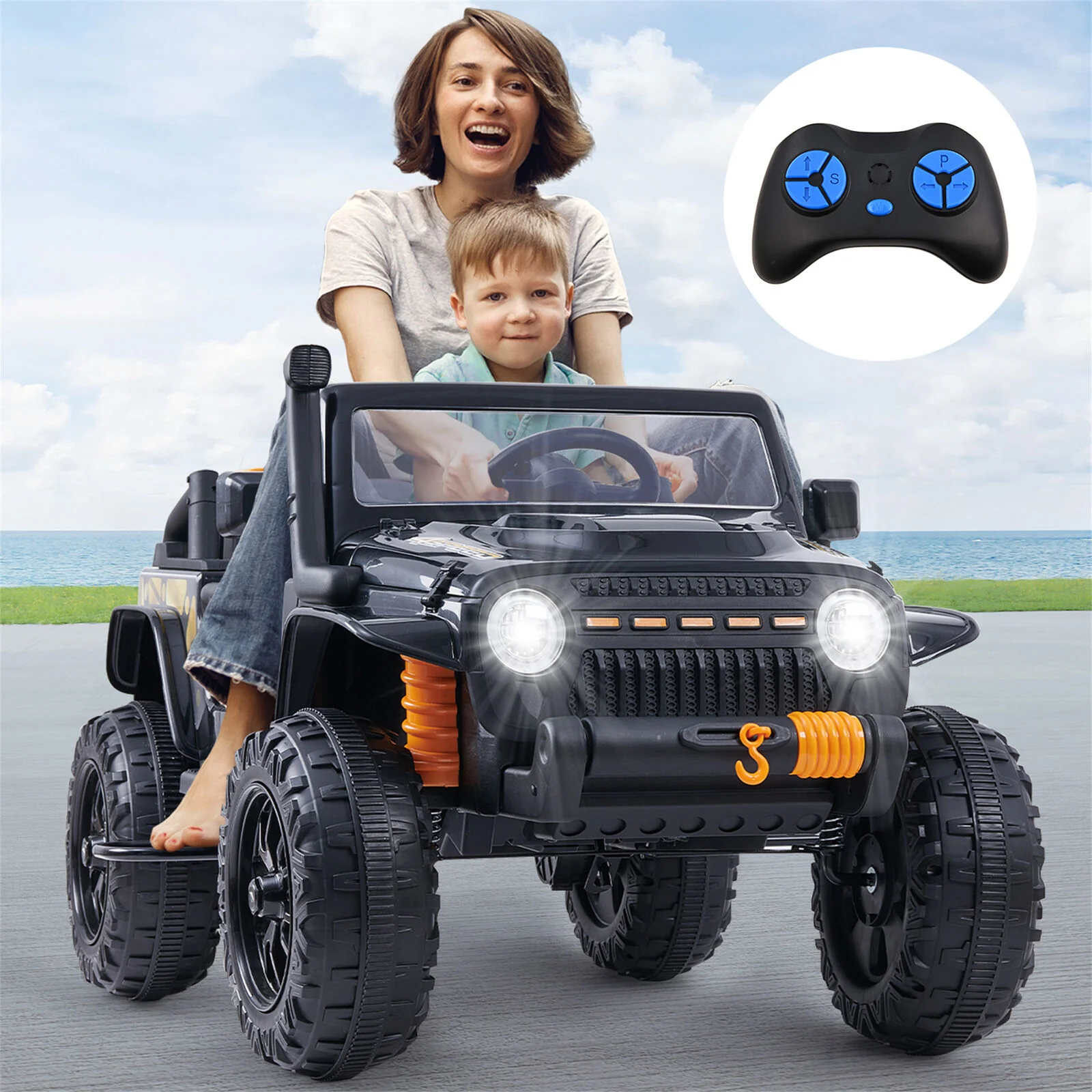 12V Electric Ride-On Car for Kids Ages 3-8 - Red/Black Truck Design - Image 5