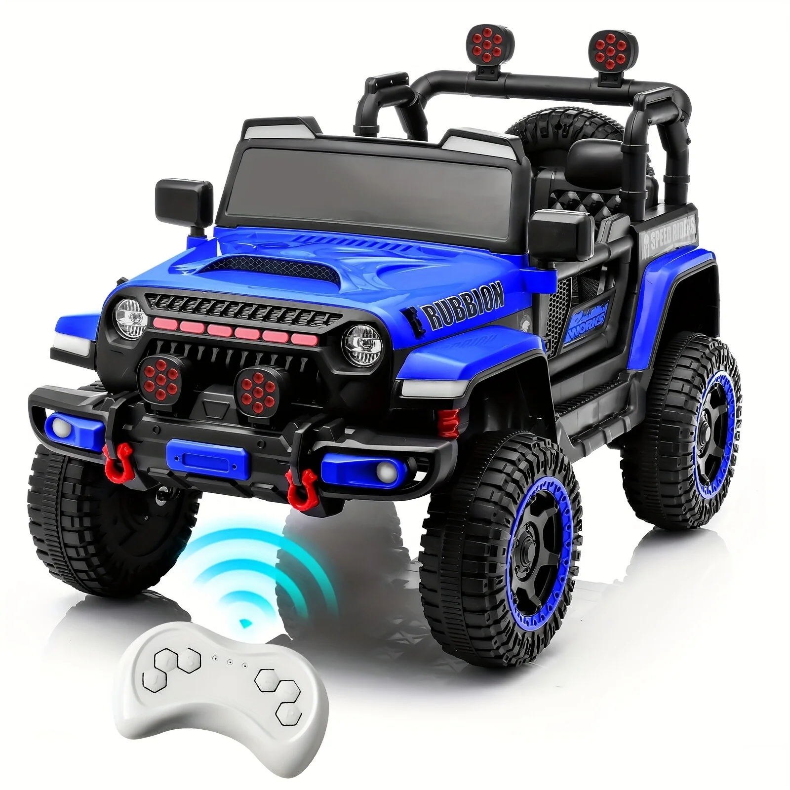 12V Electric Ride-On Car for Kids with Remote Control, Music, LED Lights, and 3 Speeds – Blue - Image 3