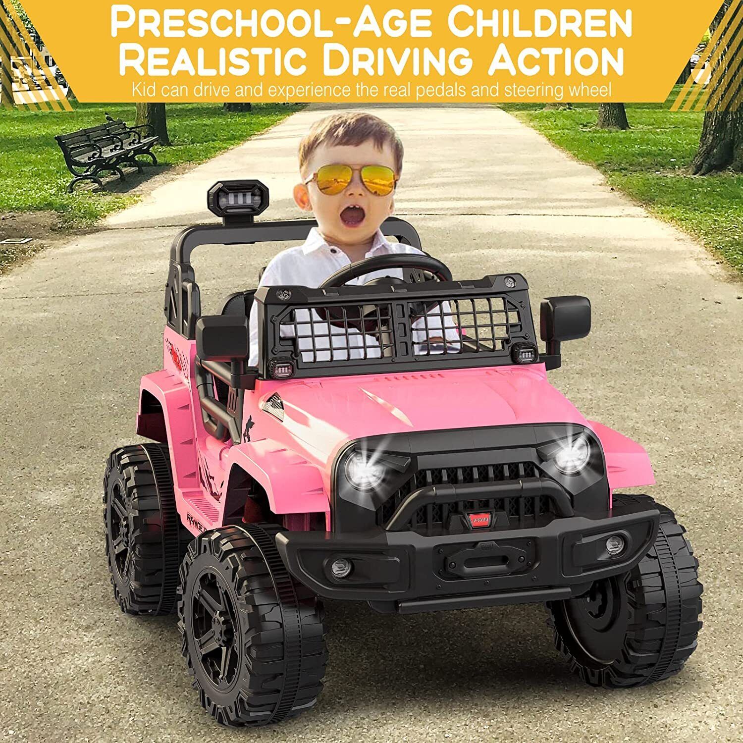 12V Electric Ride On Car for Kids with Bluetooth Remote Control - 2 Speeds, Pink - Image 2