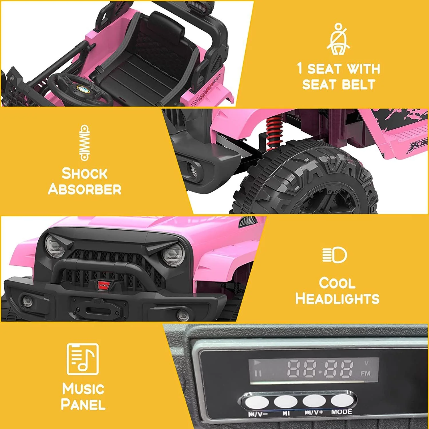 12V Electric Ride On Car for Kids with Bluetooth Remote Control - 2 Speeds, Pink - Image 4