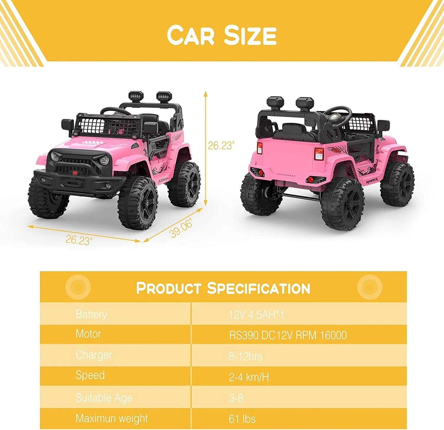 12V Electric Ride On Car for Kids with Bluetooth Remote Control - 2 Speeds, Pink - Image 5