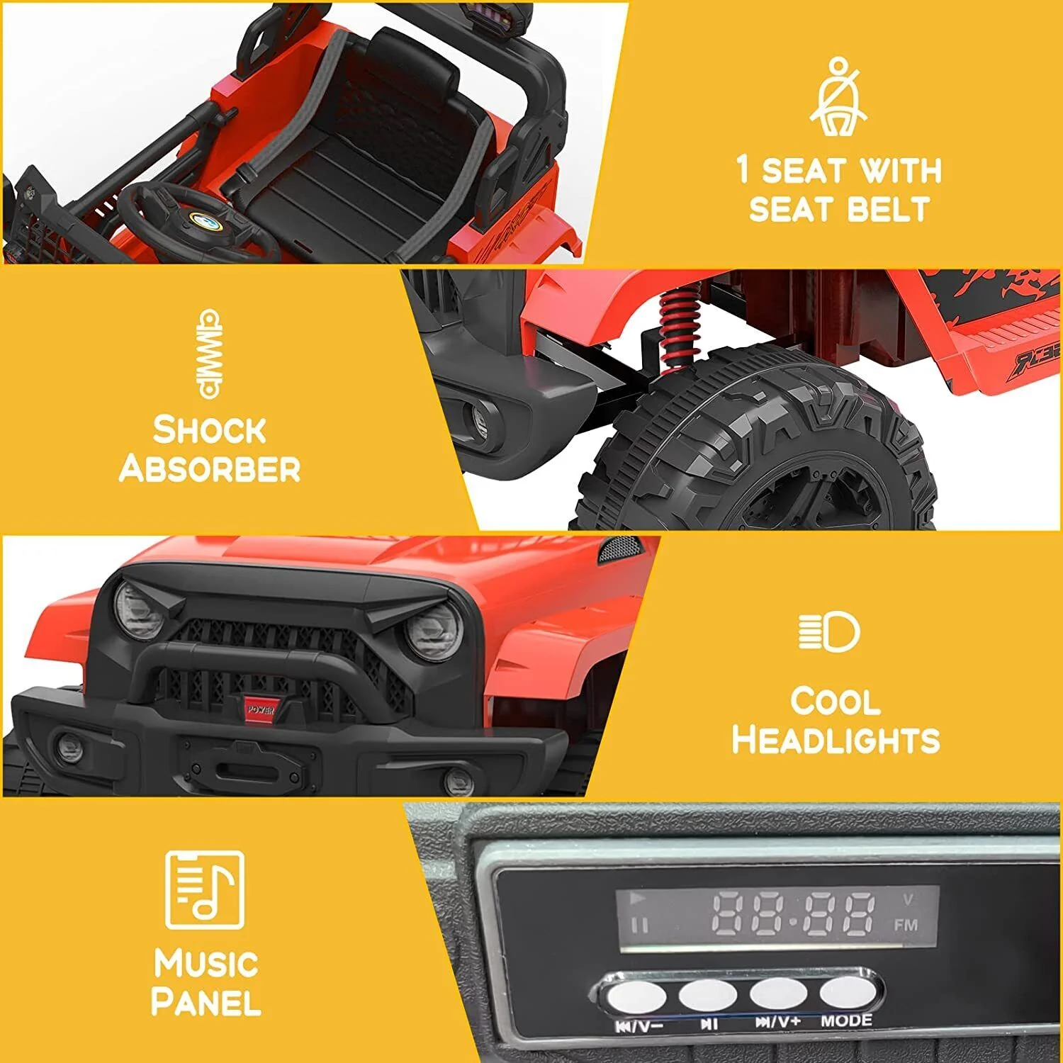 12V Electric Ride-On Car for Kids with Remote Control, LED Lights, and Bluetooth - 2 Speed Options - Image 6