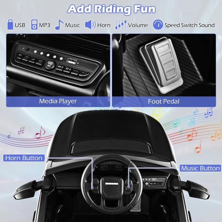 12V Electric Ride-On Car for Kids with Remote Control, Lockable Doors, and LED Lights - Image 9