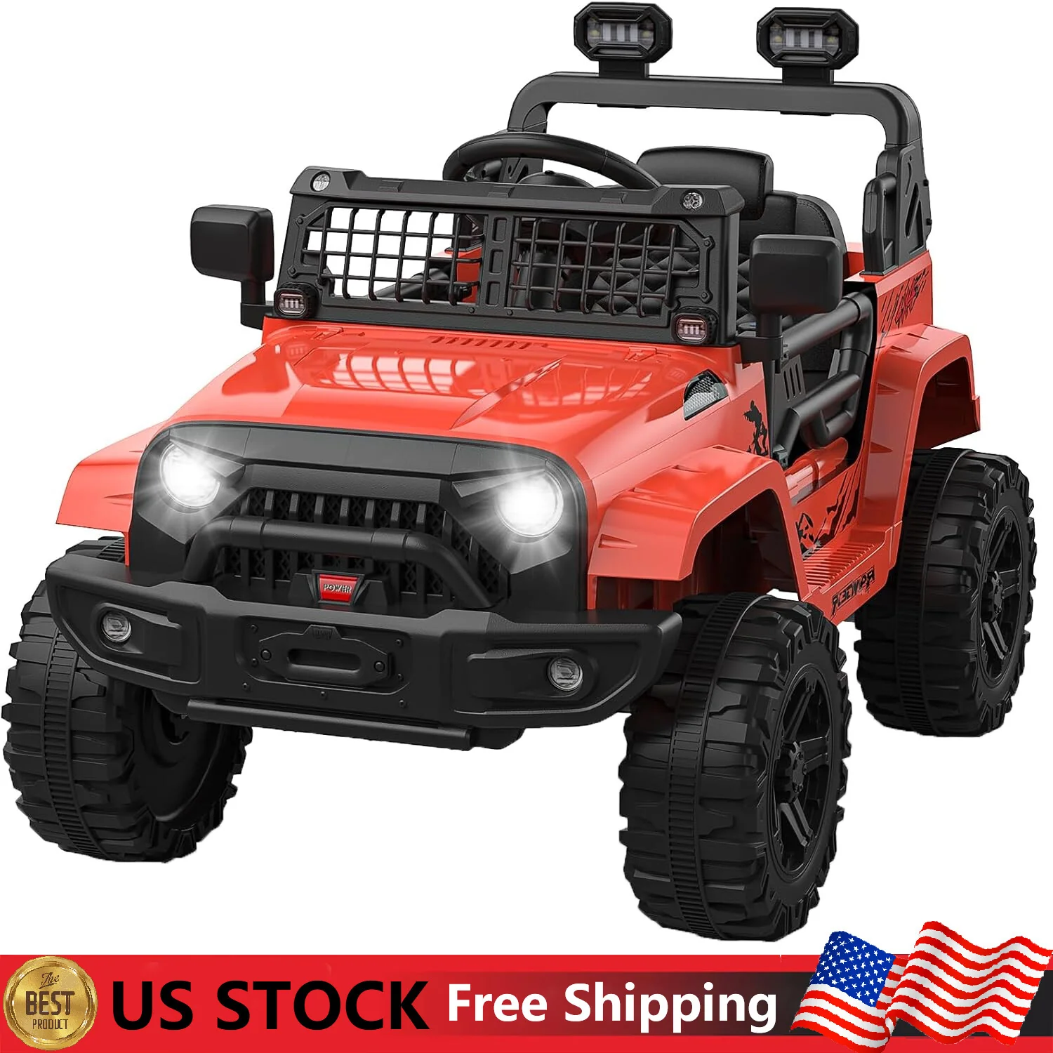 12V Electric Ride-On Kids Truck with LED Lights and Remote Control Battery-Powered Toy Car for Children