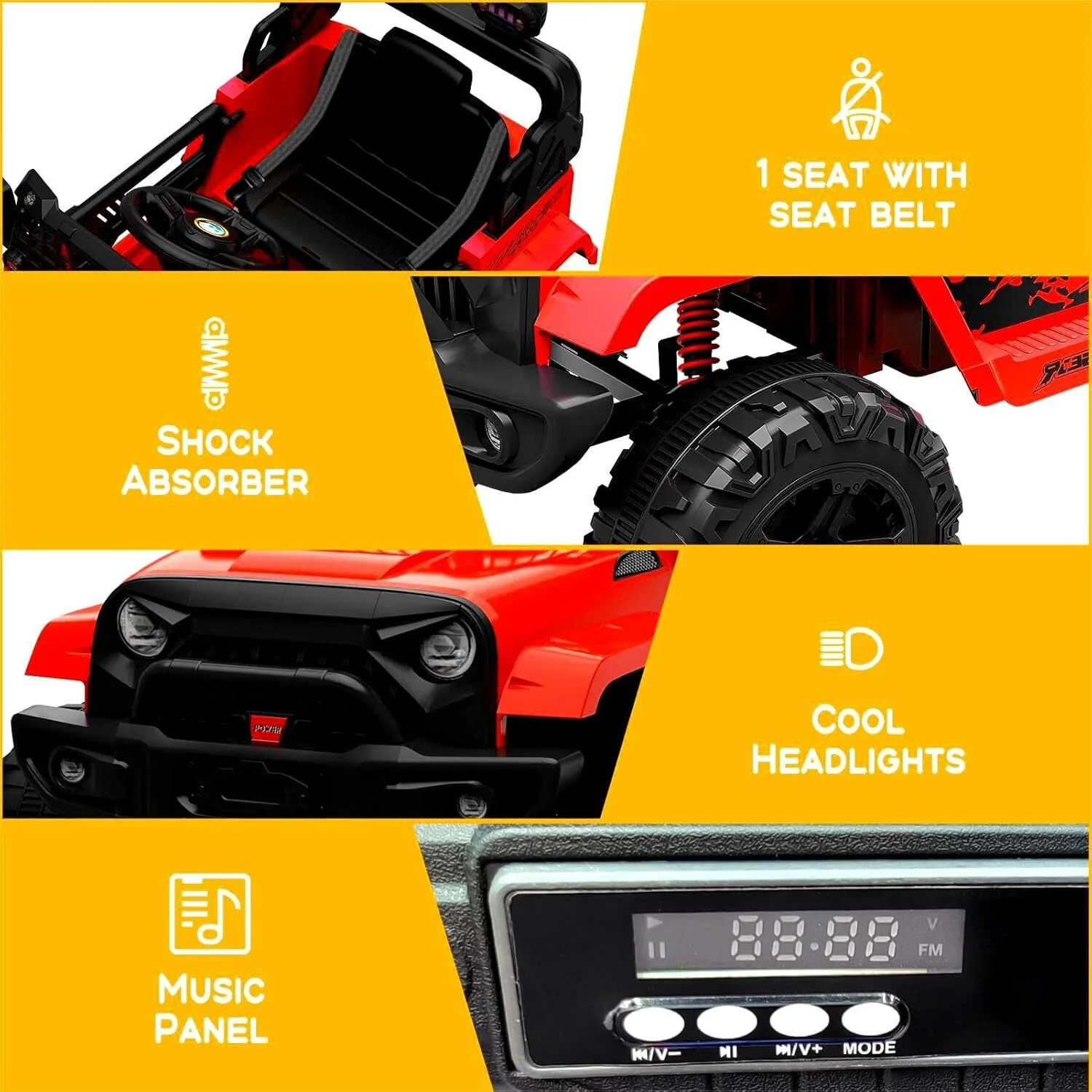 12V Electric Ride-On Kids Truck with LED Lights and Remote Control Battery-Powered Toy Car for Children - Image 14