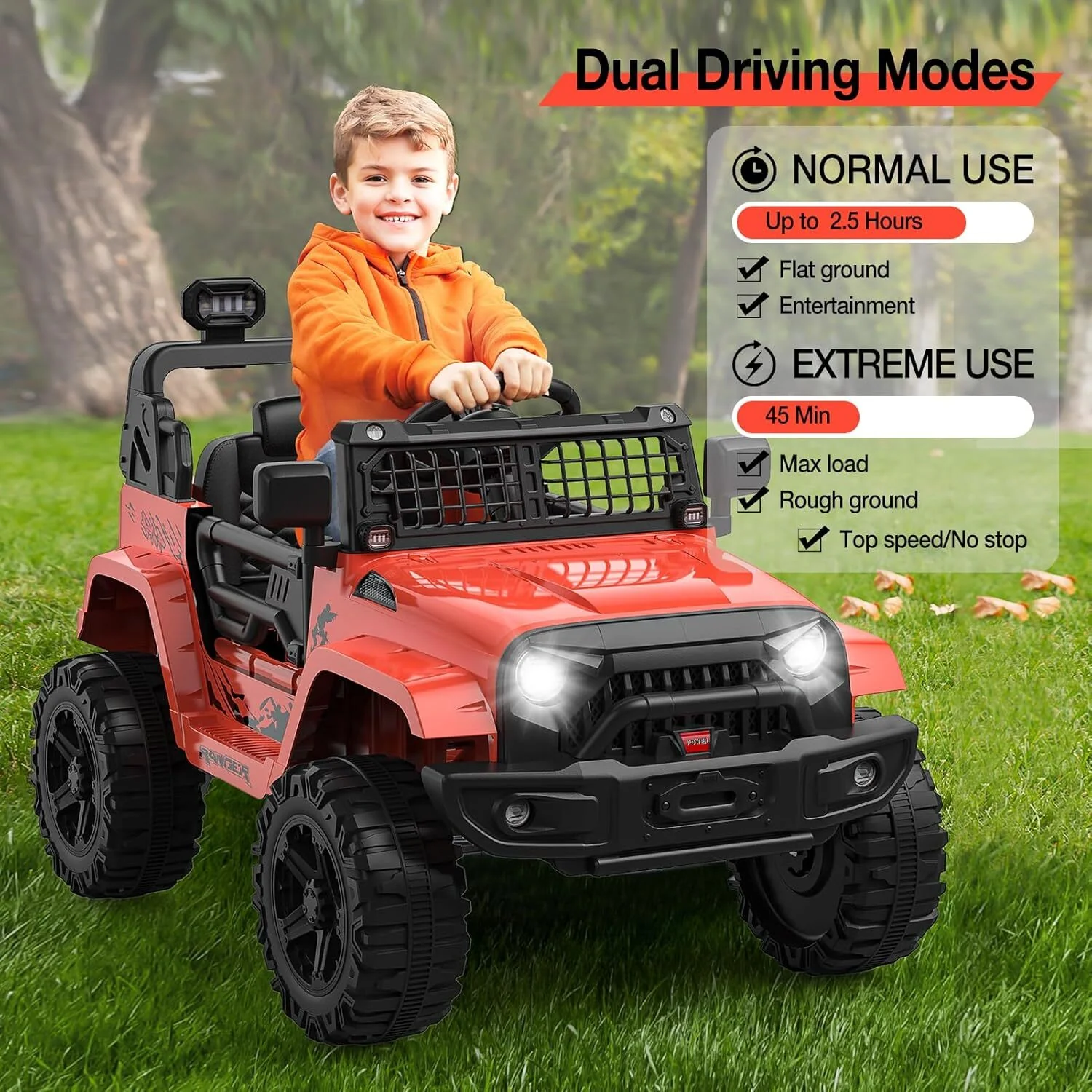 12V Electric Ride-On Kids Truck with LED Lights and Remote Control Battery-Powered Toy Car for Children - Image 2
