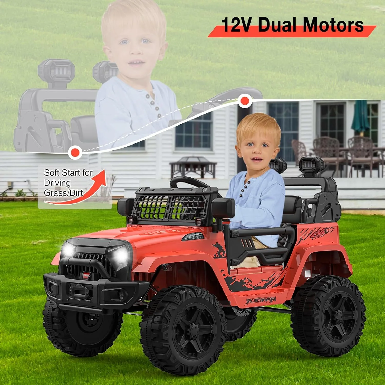 12V Electric Ride-On Kids Truck with LED Lights and Remote Control Battery-Powered Toy Car for Children - Image 6