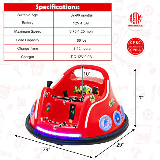 Red 12V Electric Ride-On Car with Remote Control and LED Light Effects - Image 4