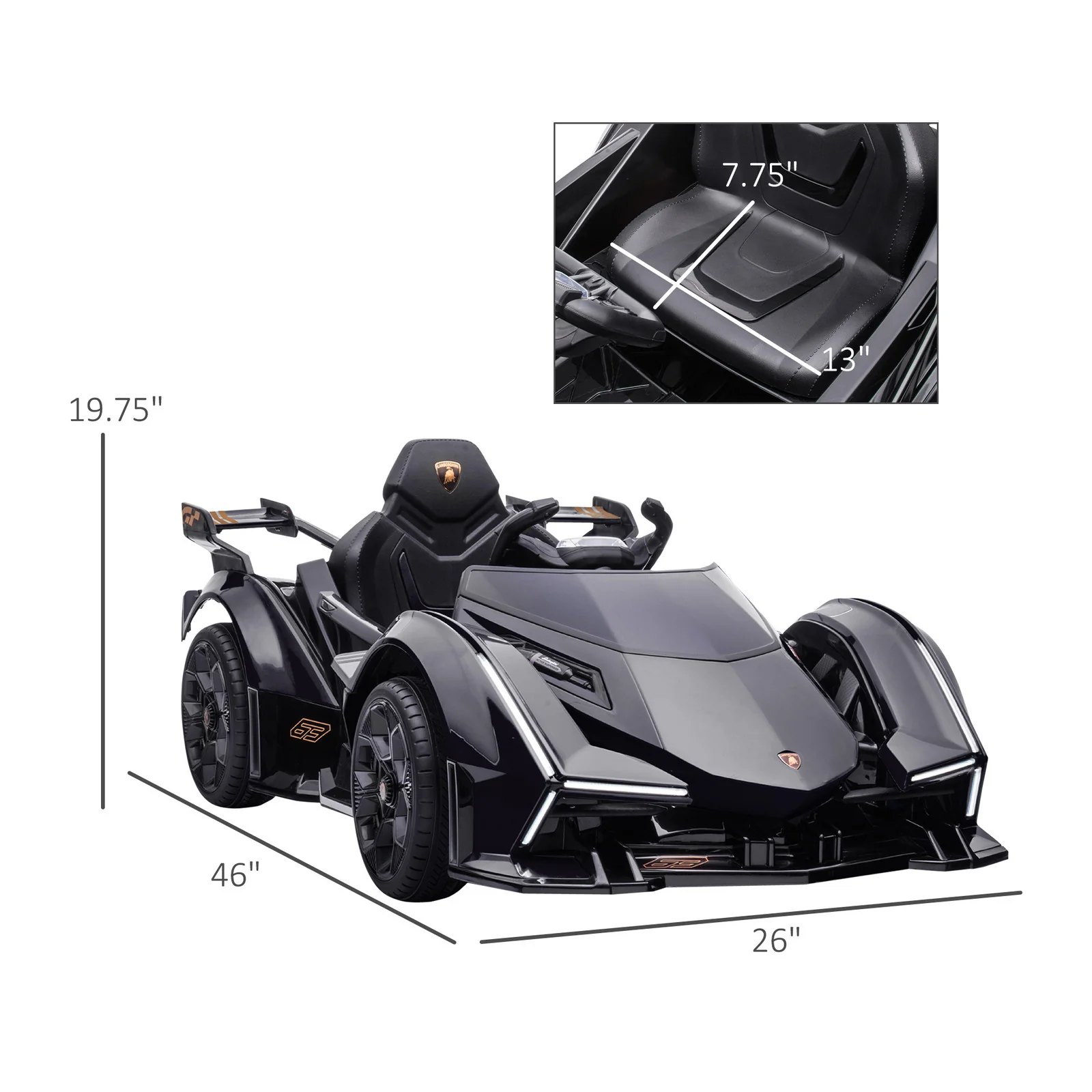 12V Electric Ride-On Car with Remote Control and Bluetooth, Black - Image 2