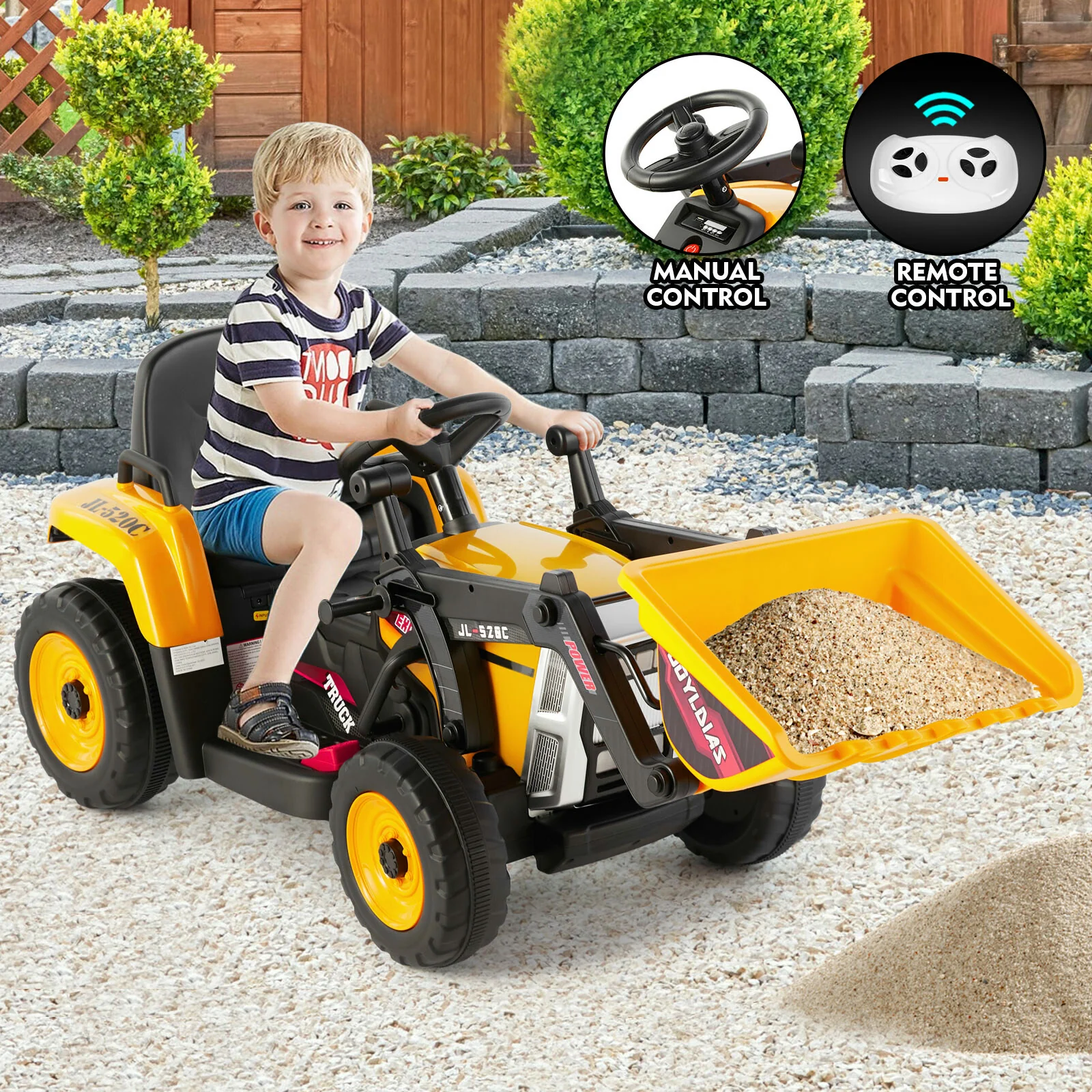 12V Electric Ride-On Excavator Digger with 3 Speeds Bluetooth Music Lights and Remote Control Yellow - Image 3