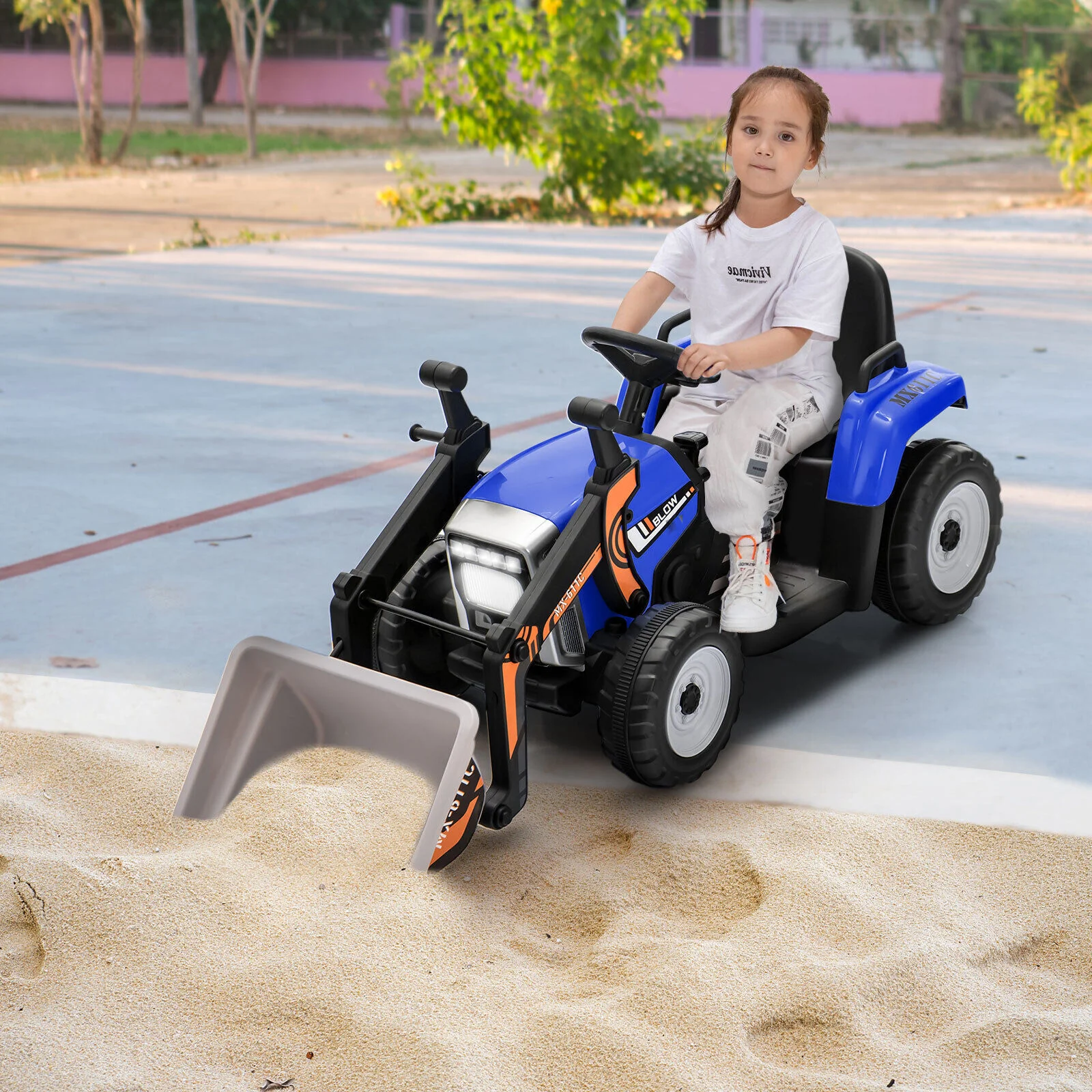 12V Electric Ride-On Excavator Digger Tractor with RC Control and Digging Bucket - Blue - Image 3