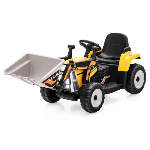 12V Electric Ride-On Excavator Digger Tractor with RC Control and Digging Bucket - Yellow