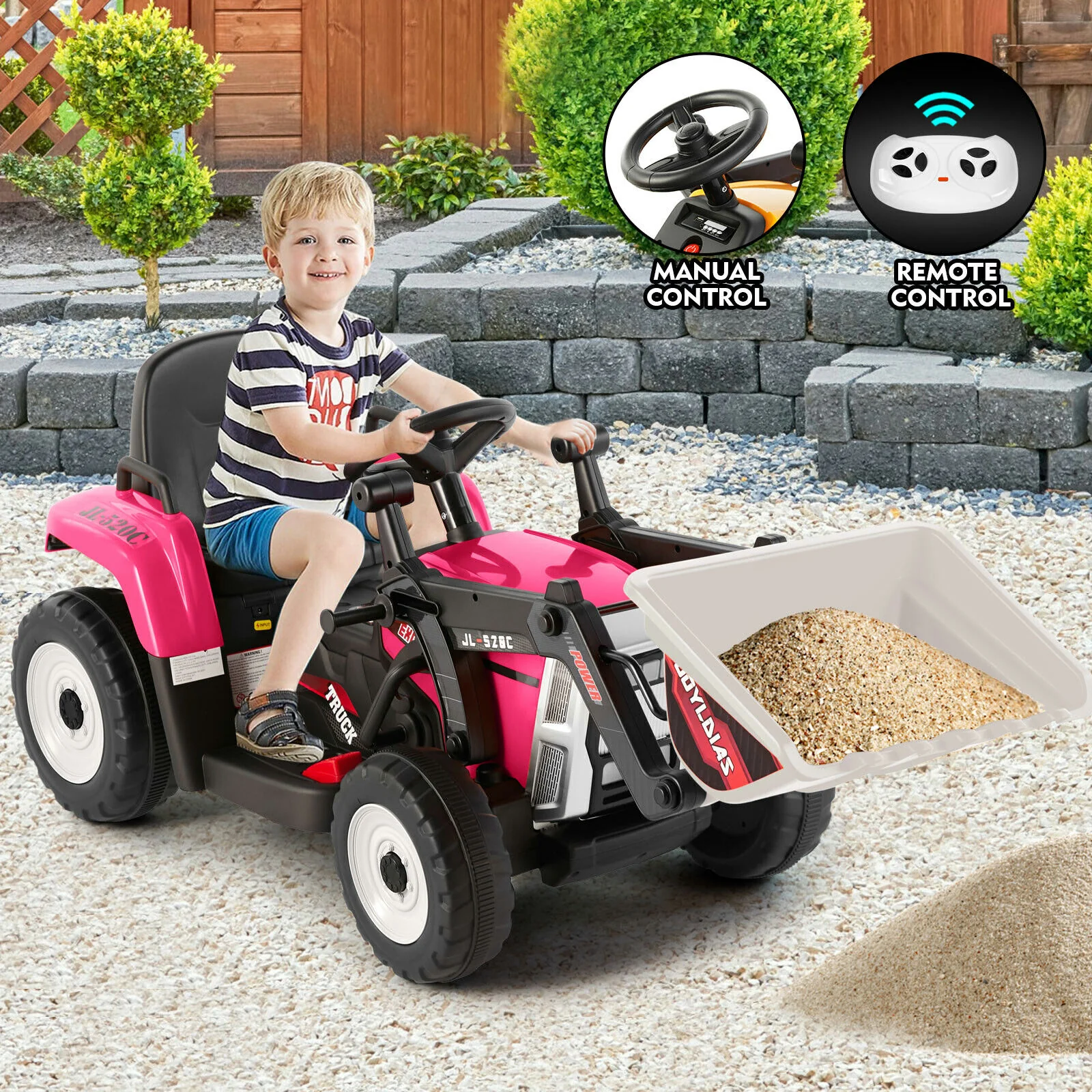 12V Electric Ride On Excavator Digger with Bluetooth Music and Remote Control - 3 Speeds and Light Effects Included - Image 2
