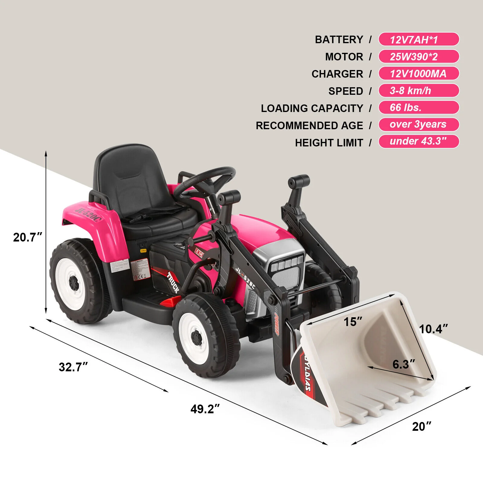 12V Electric Ride On Excavator Digger with Bluetooth Music and Remote Control - 3 Speeds and Light Effects Included - Image 3
