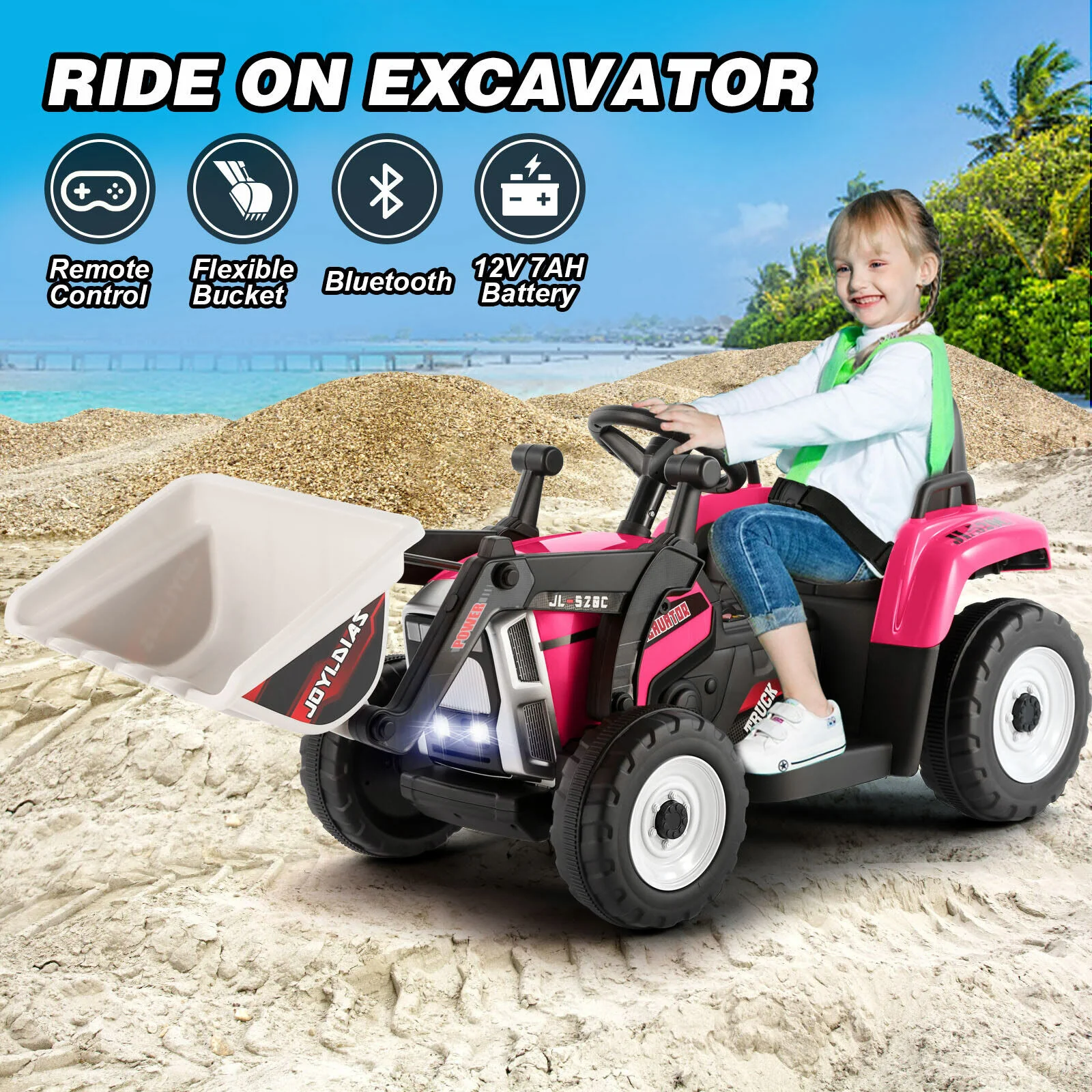 12V Electric Ride On Excavator Digger with Bluetooth Music and Remote Control - 3 Speeds and Light Effects Included - Image 4