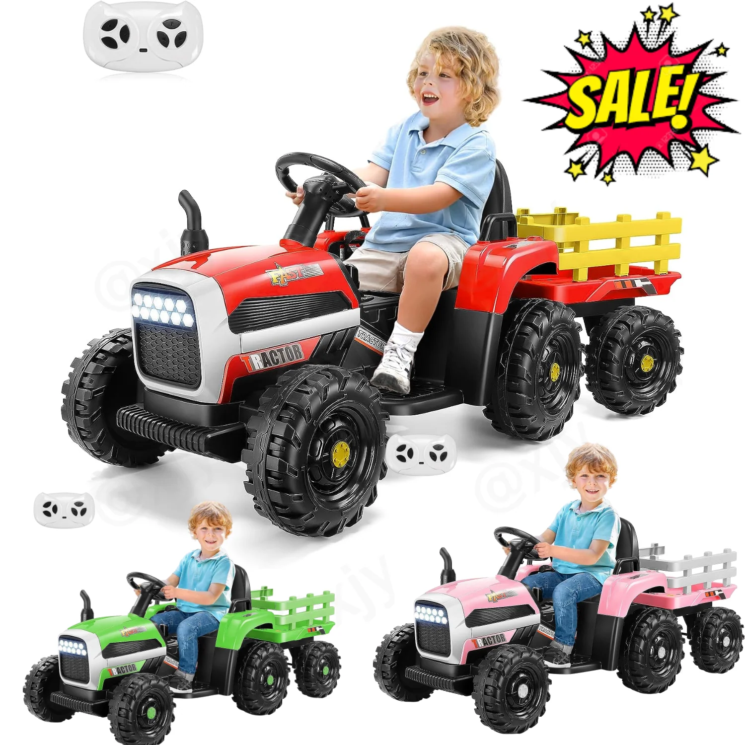 12V Electric Ride-On Tractor for Kids with Remote Control and Trailer Attachment - Image 7