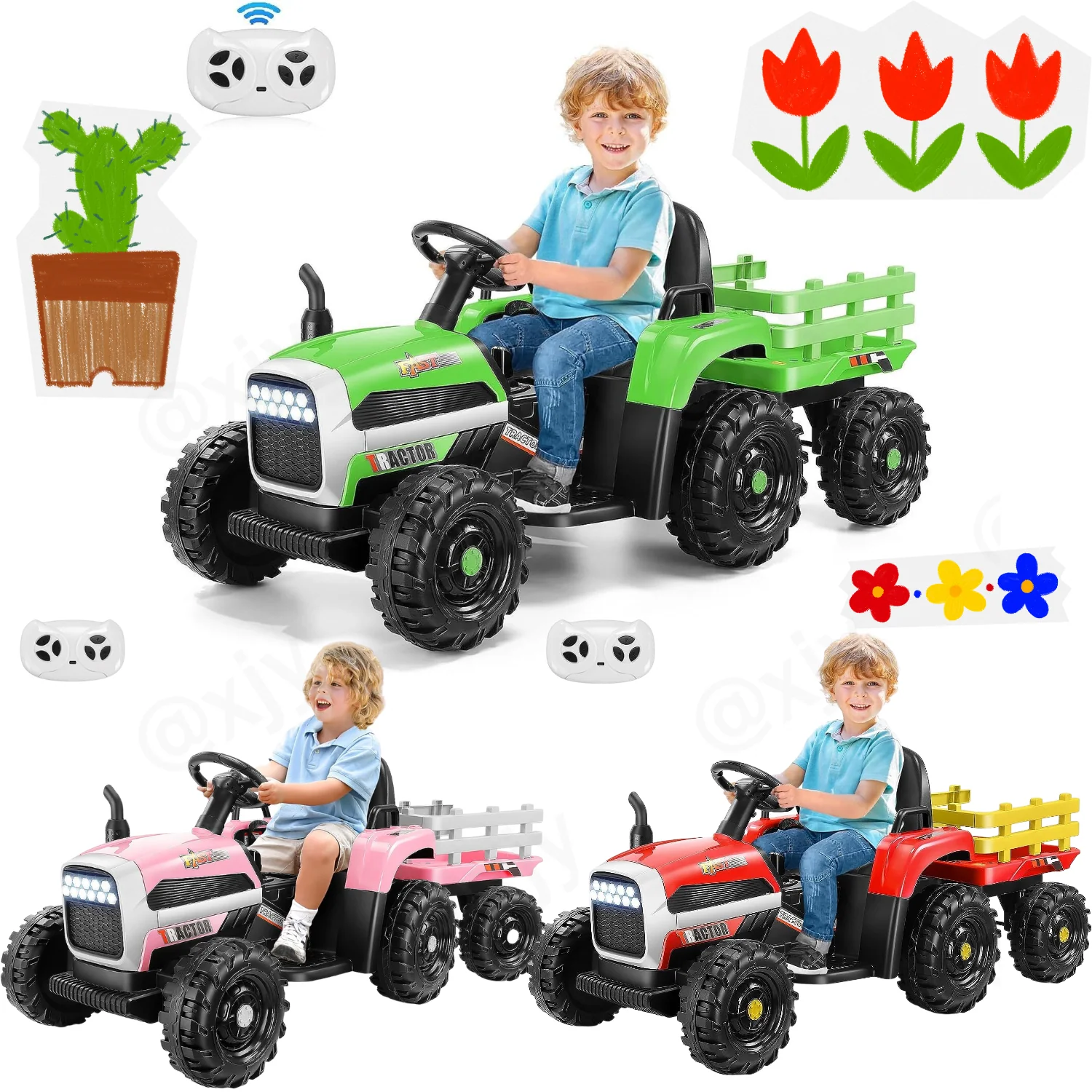 12V Electric Ride-On Tractor for Kids with Remote Control and Trailer Attachment - Image 9