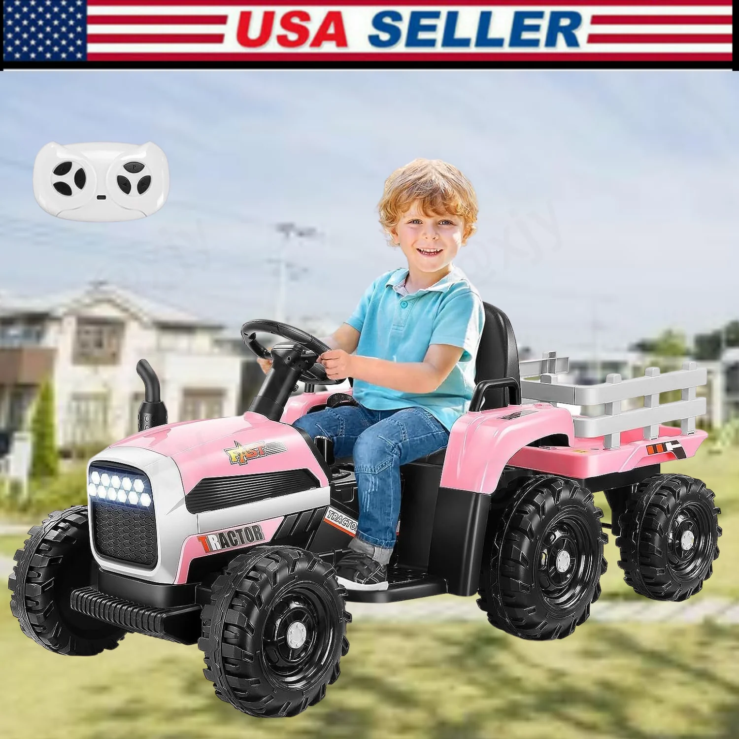 12V Electric Ride-On Tractor for Kids with Trailer and Remote Control - Image 8