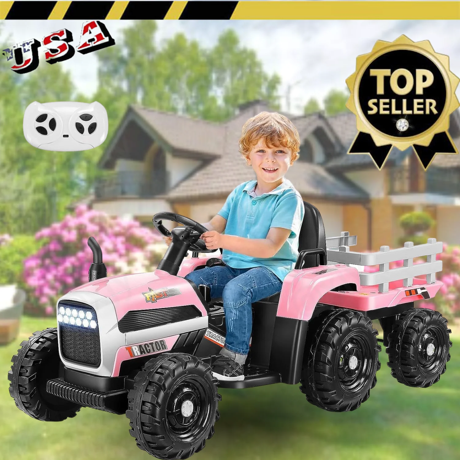 12V Electric Ride-On Tractor for Kids with Trailer and Remote Control - Image 9