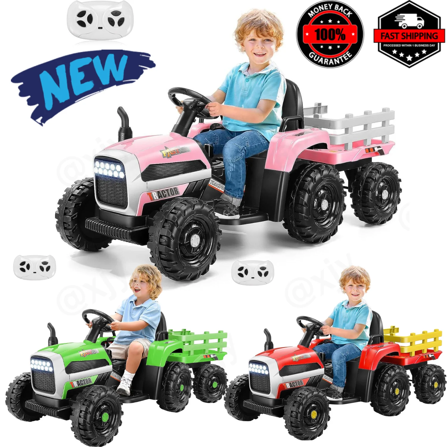 12V Electric Ride-On Tractor for Kids with Trailer Attachment - Image 7