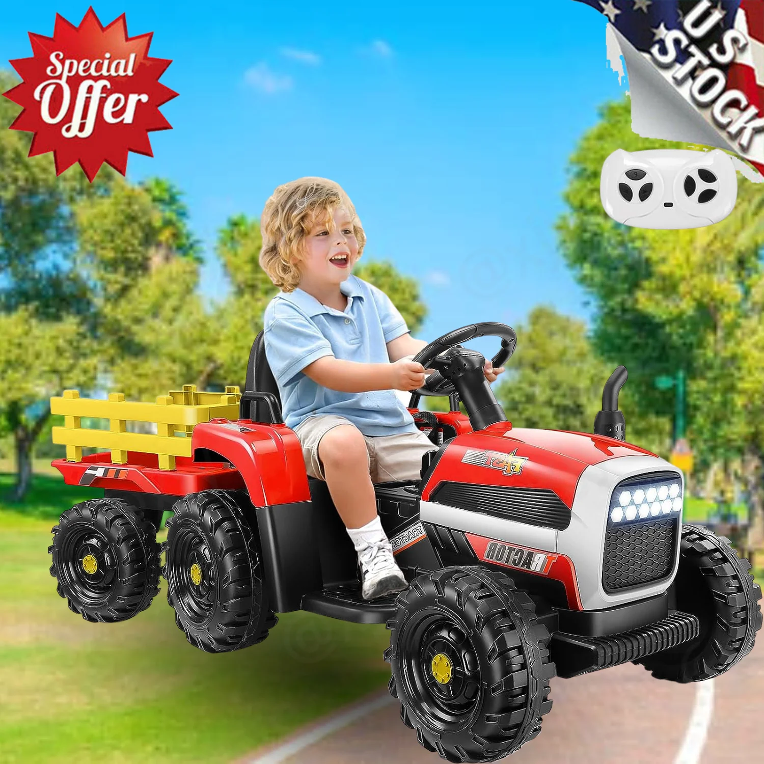 12V Electric Ride-On Tractor for Kids with Trailer Attachment by Hikole - Image 4