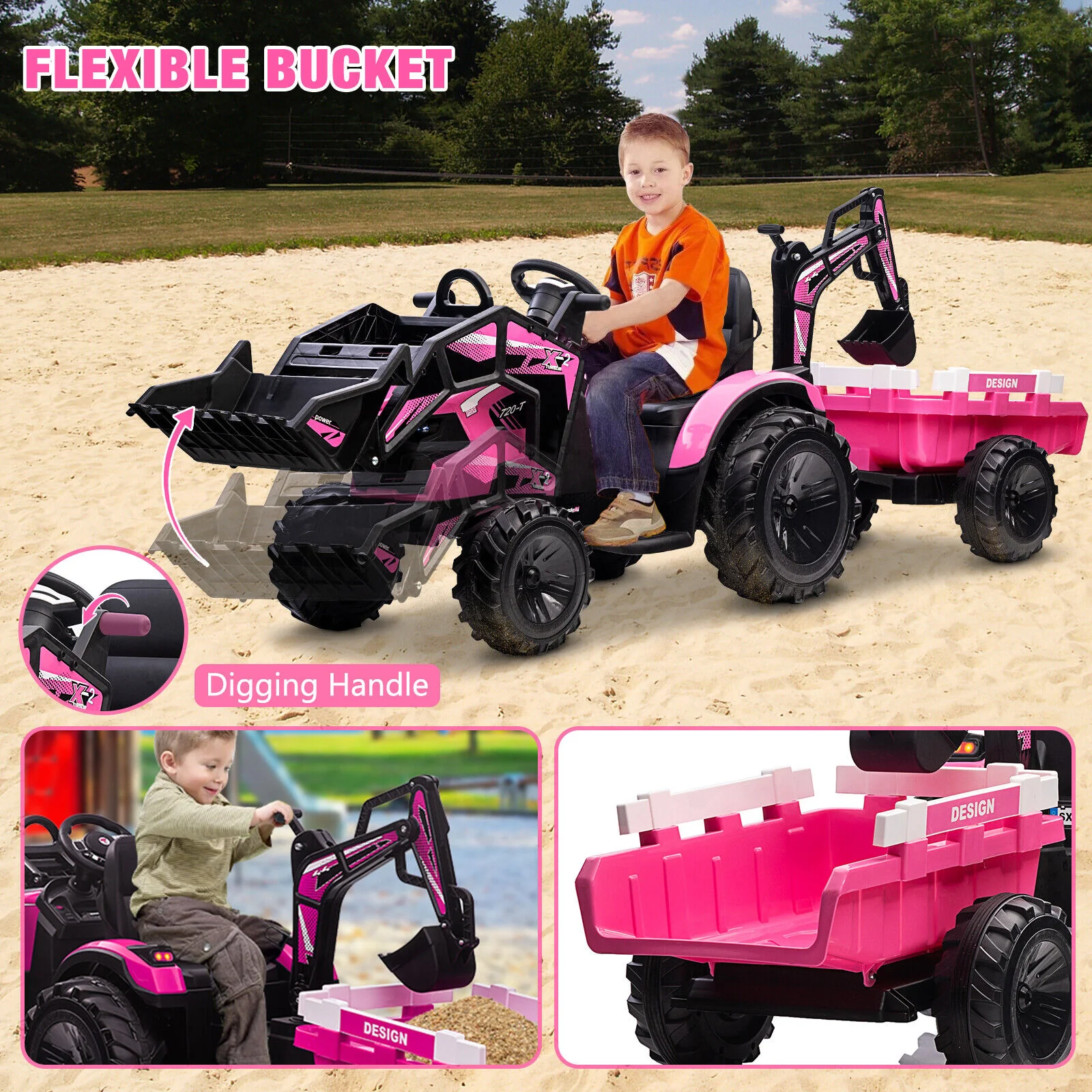 12V Electric Ride On Tractor Toy with Remote Control, Trailer, and LED Light - Perfect Gift for Kids - Image 9