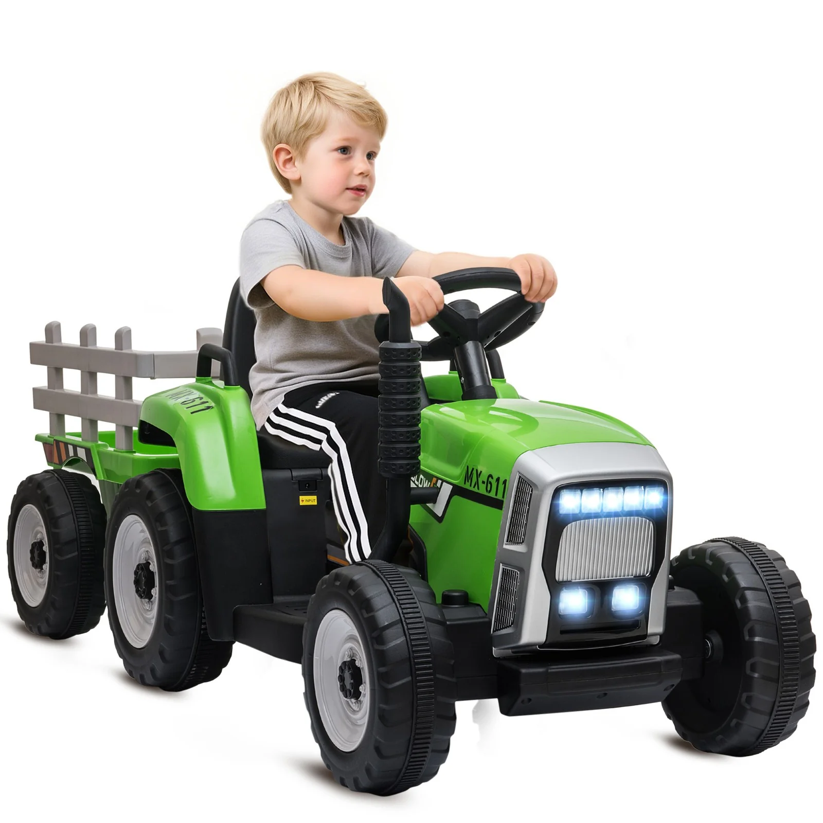 12V Electric Ride-On Tractor with Trailer, 25W Dual Motors, Green