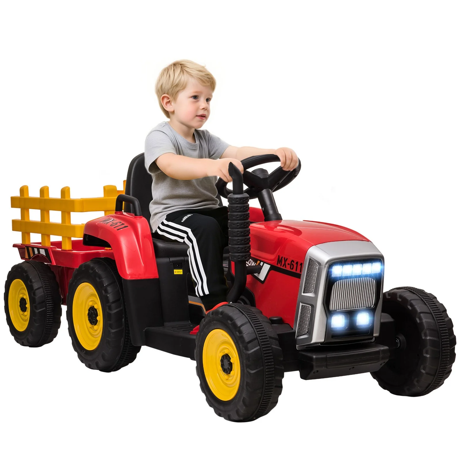 12V Electric Ride-On Tractor with Trailer, 25W Dual Motors, Red - Image 3