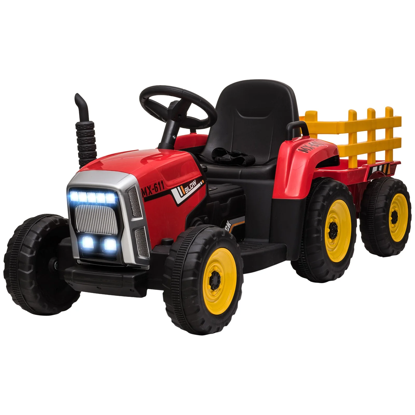 12V Electric Ride-On Tractor with Trailer, 25W Dual Motors, Red - Image 4