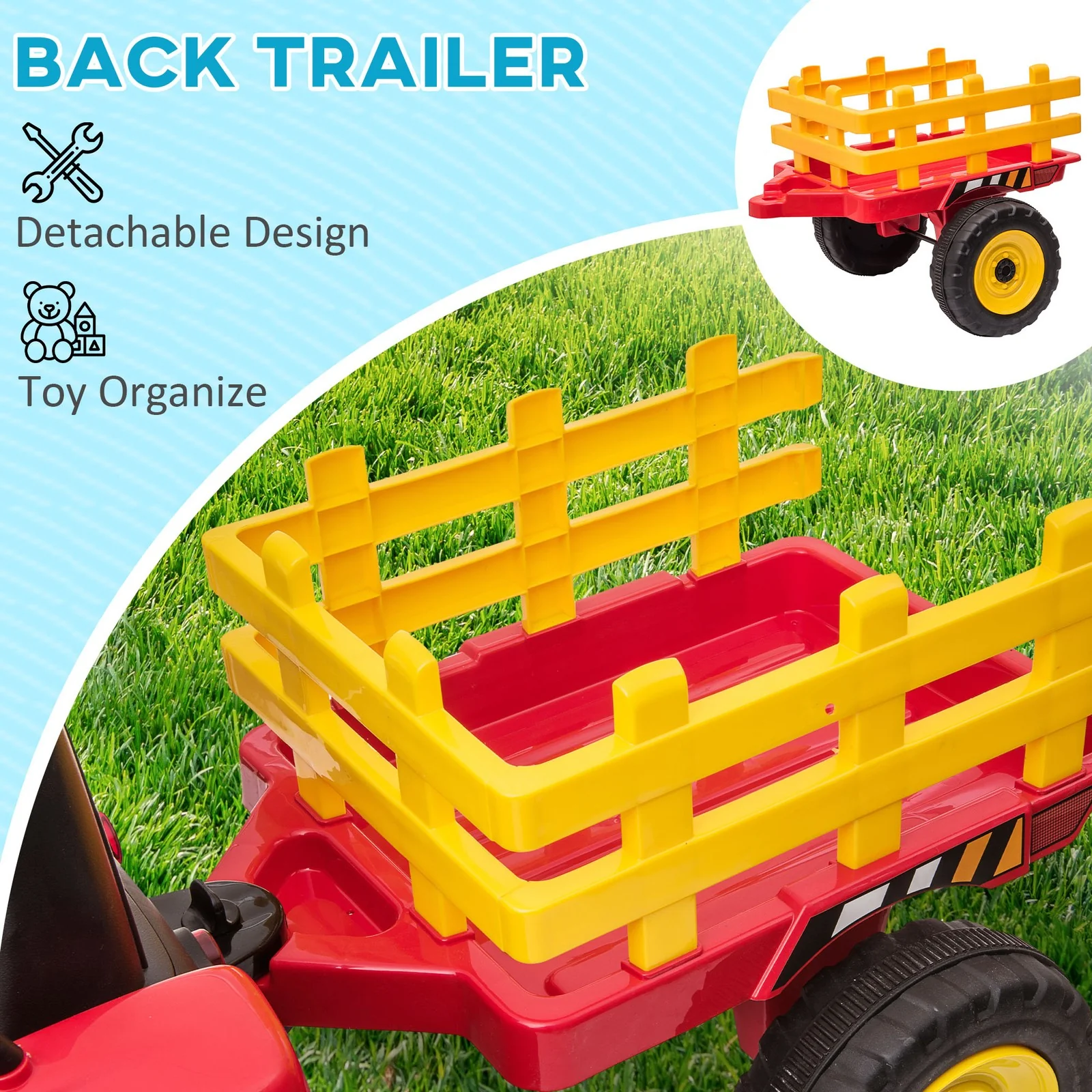 12V Electric Ride-On Tractor with Trailer, 25W Dual Motors, Red - Image 5
