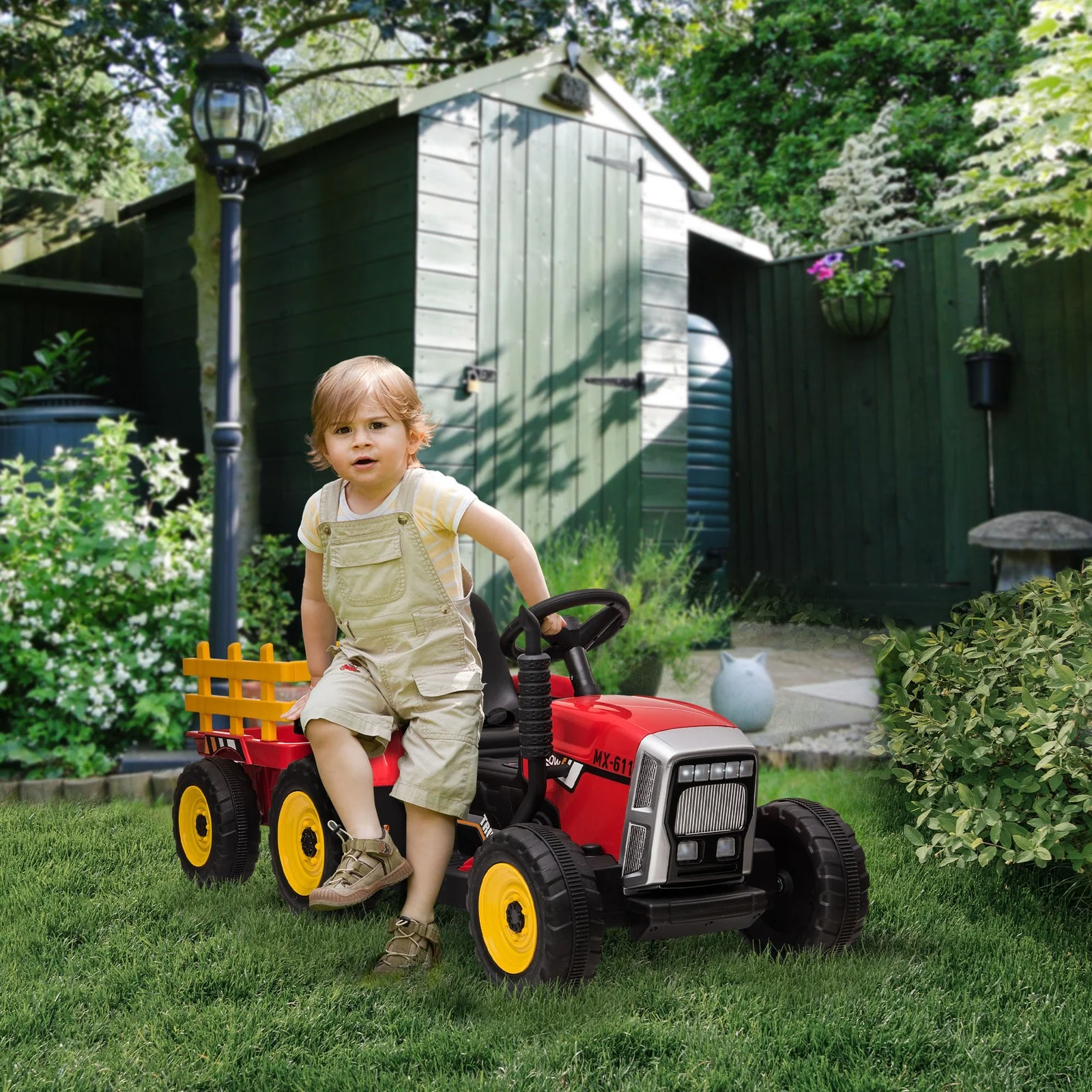12V Electric Ride-On Tractor with Trailer, 25W Dual Motors, Red - Image 9