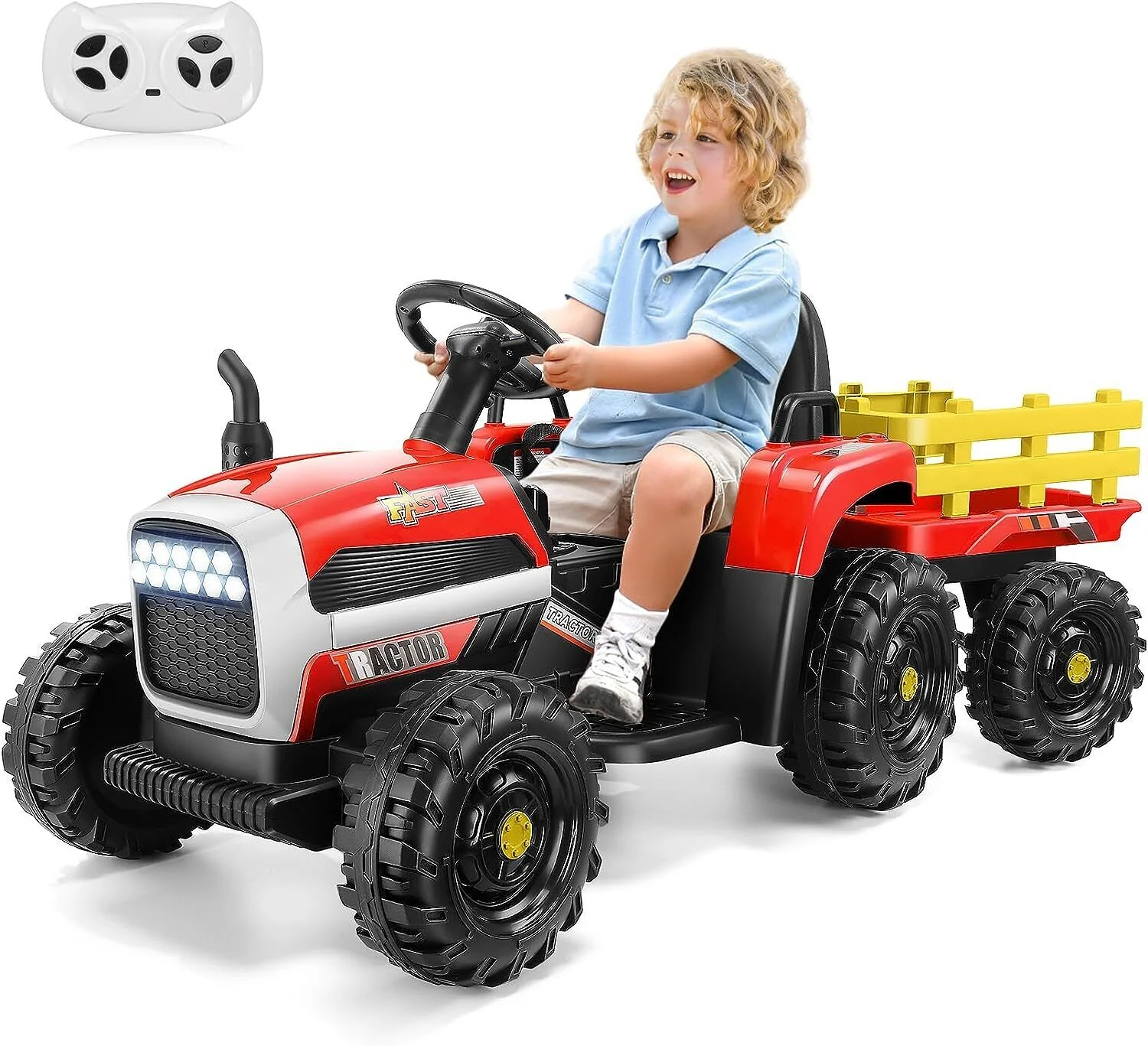 12V Electric Ride-On Tractor with Trailer for Kids by Hikole - Image 21