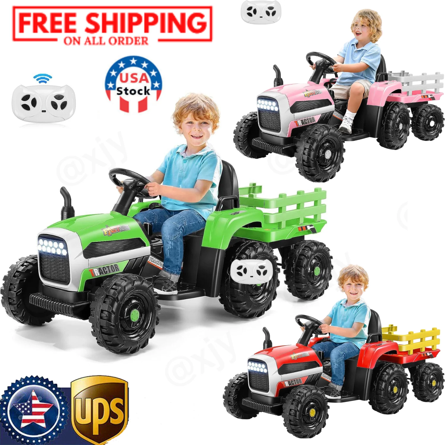 12V Electric Ride-On Tractor with Trailer for Kids - Includes Remote Control! - Image 14