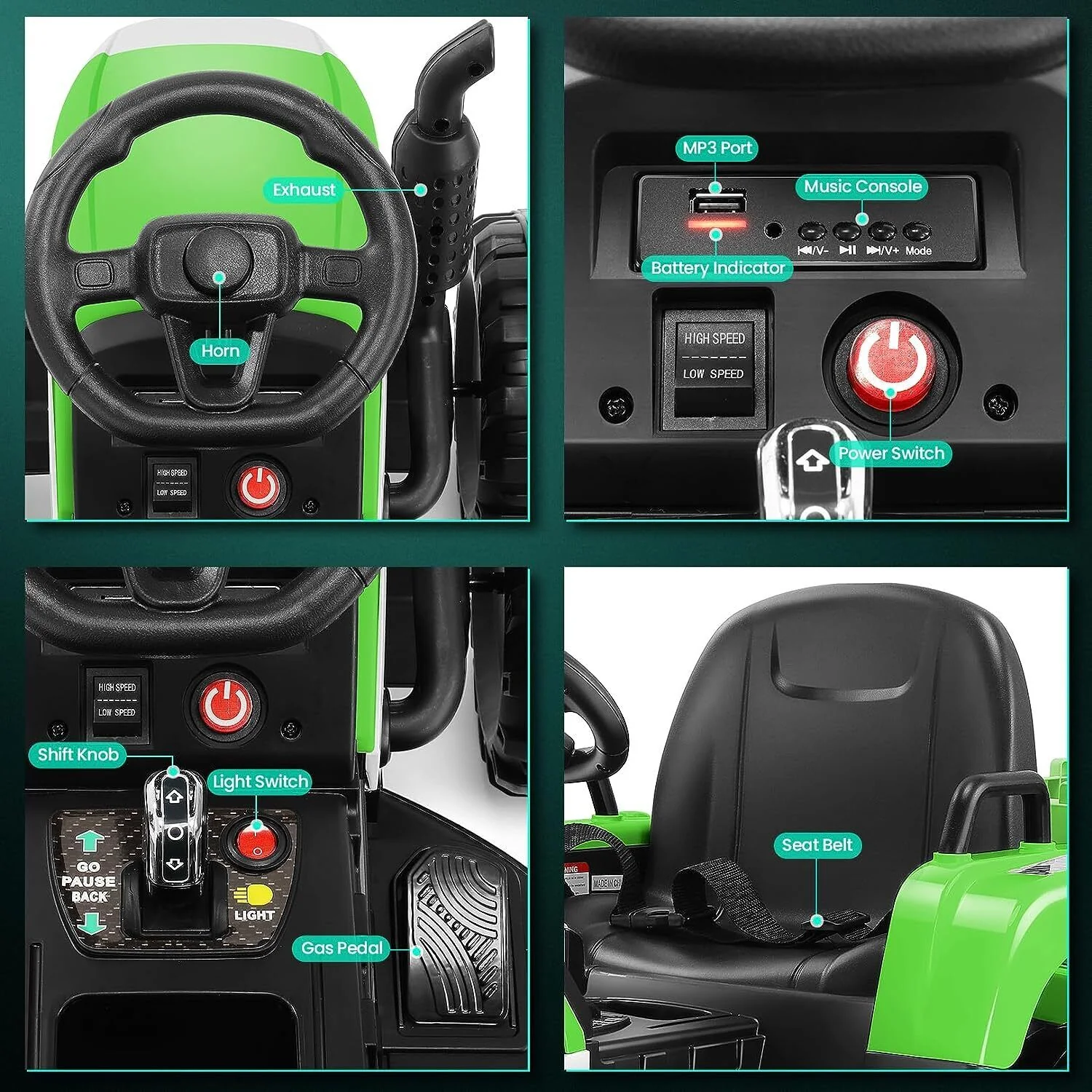 12V Electric Ride-On Tractor with Trailer for Kids, Remote Control Included - Image 33