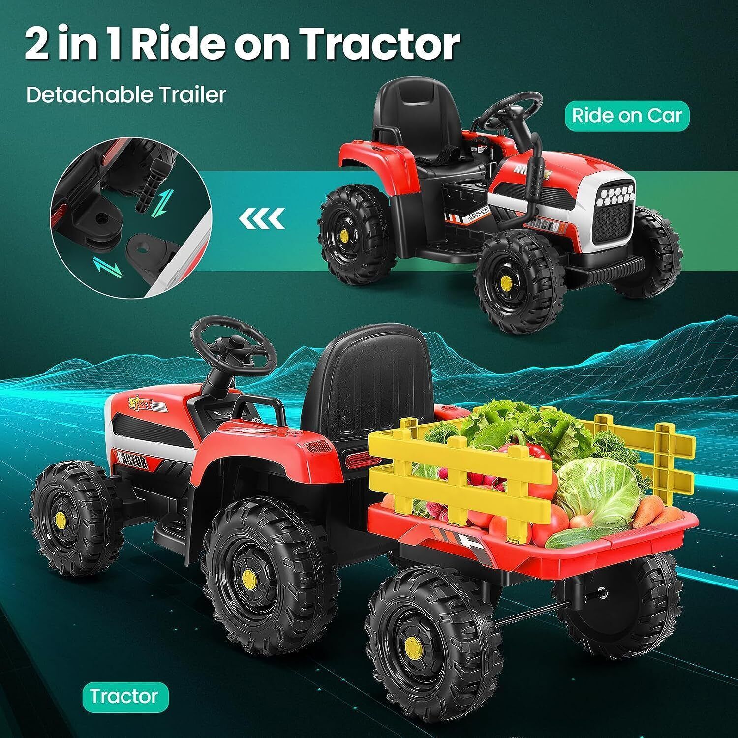 12V Electric Ride-On Tractor with Trailer for Kids - Remote Controlled Toy Vehicle - Image 11