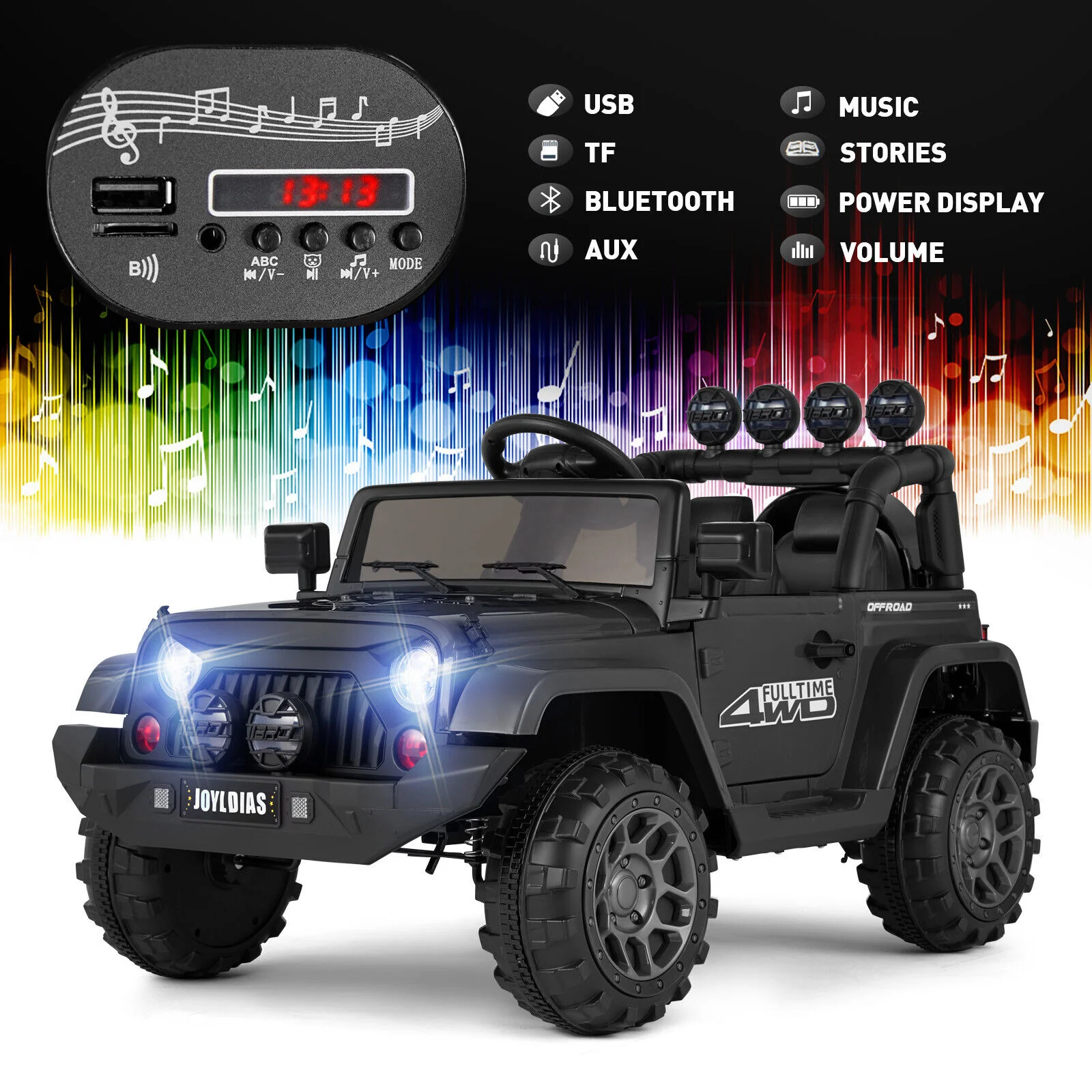 12V Electric Ride-On Truck for Kids with Music, LED Lights, Bluetooth, MP3, and Remote Control - Image 4