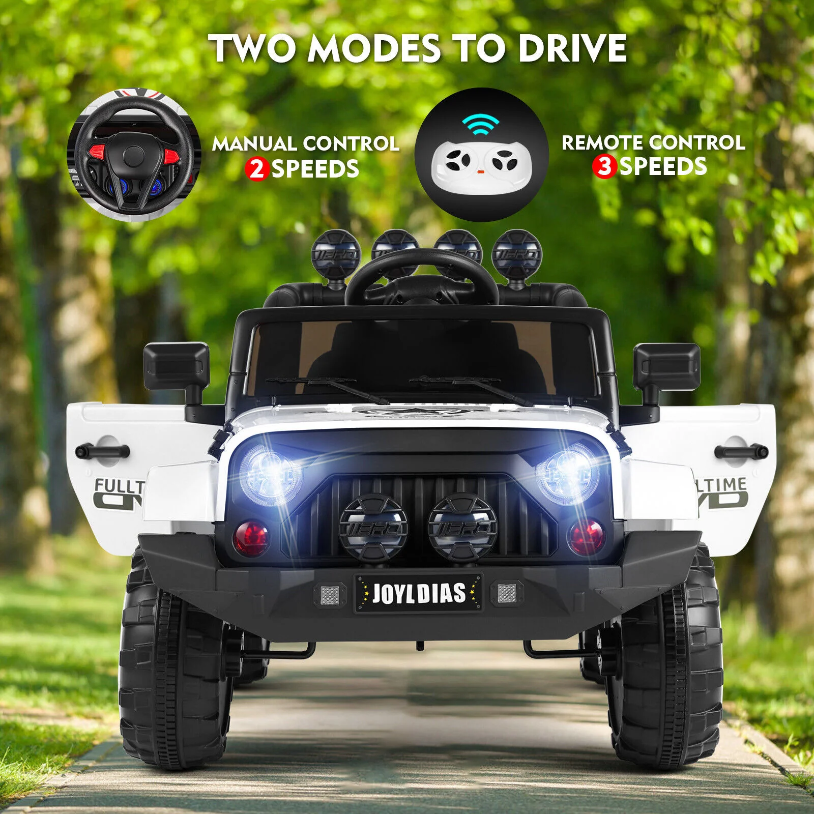 12V Electric Ride On Truck for Kids with Storage, LED Lights, MP3 Player, Bluetooth, and Remote Control - White - Image 6
