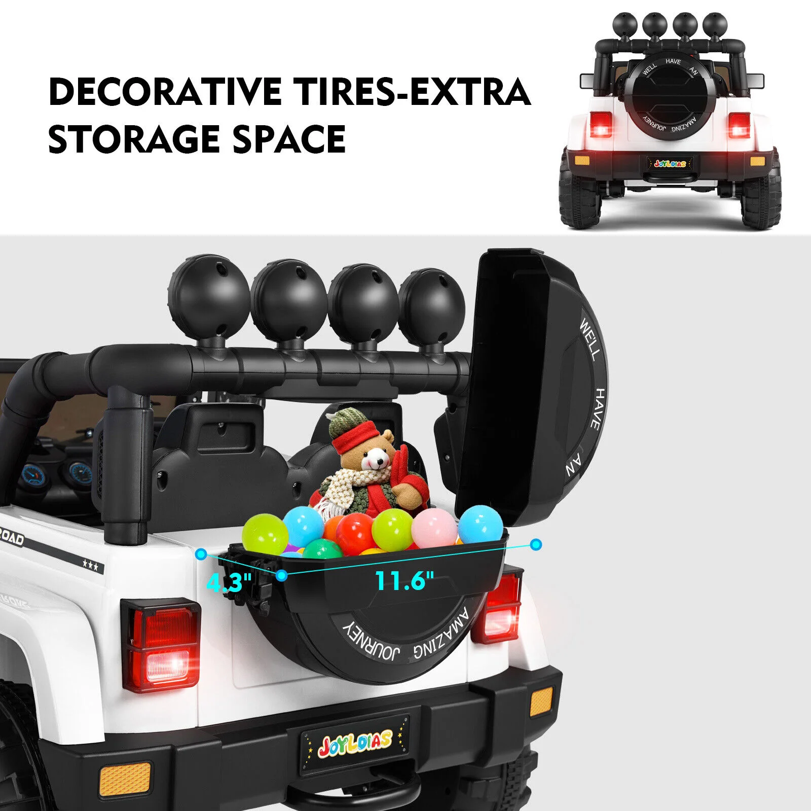 12V Electric Ride On Truck for Kids with Storage, LED Lights, MP3 Player, Bluetooth, and Remote Control - White - Image 7
