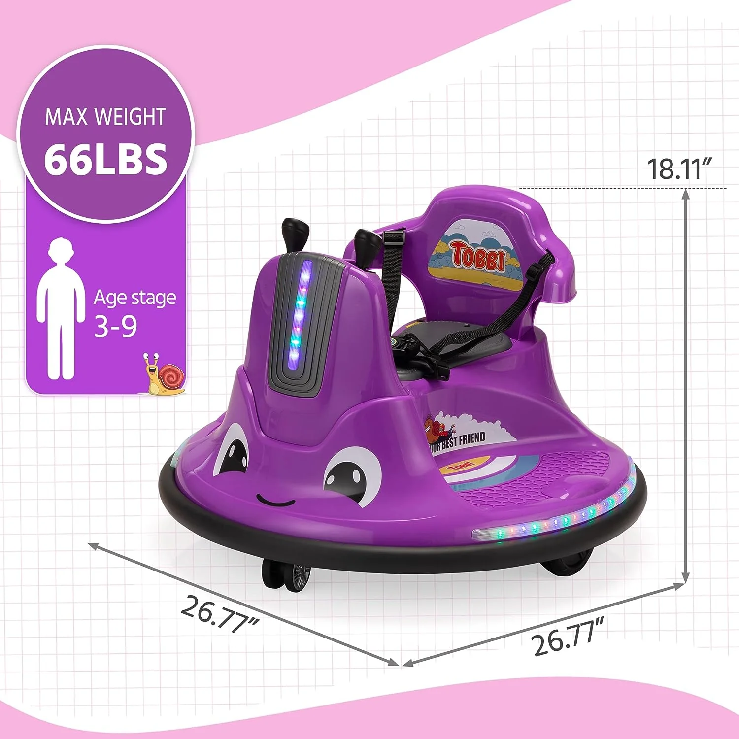 12V Electric Snail Bumper Car Ride-On Toy for Kids - Battery Powered Vehicle - Image 4