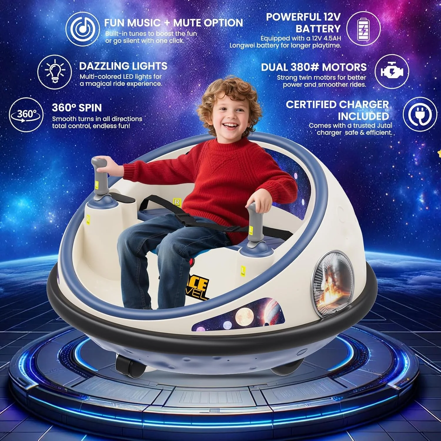 12V Electric Toddler Bumper Car with 360 Spin, Remote Control, and LED Lights - Image 2
