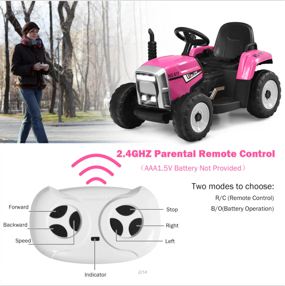12V Electric Ride-On Tractor with Trailer, Battery Powered, Remote Control - Image 11