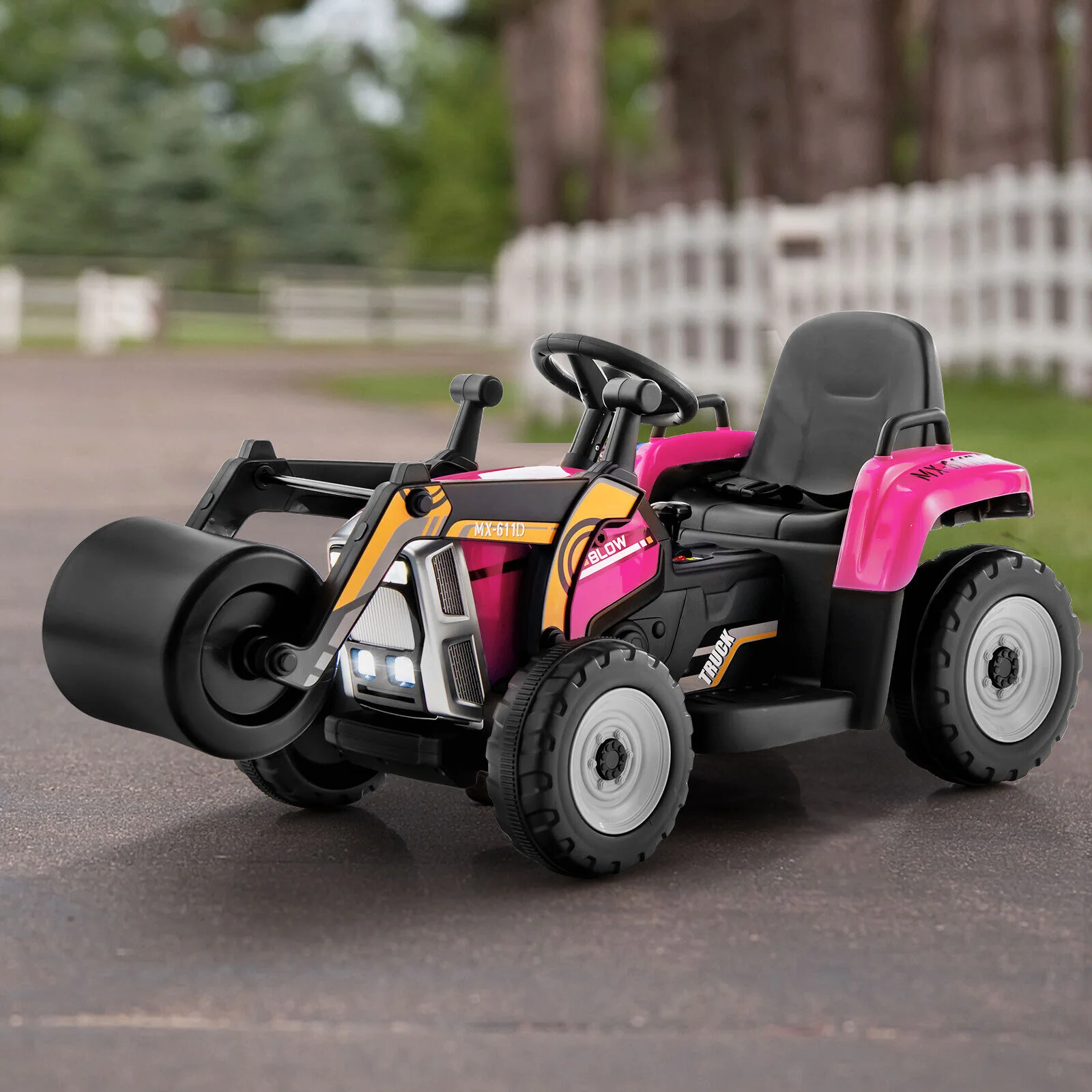 12V Electric Tractor for Kids with Remote Control, LED Lights, and Music - Pink - Image 3