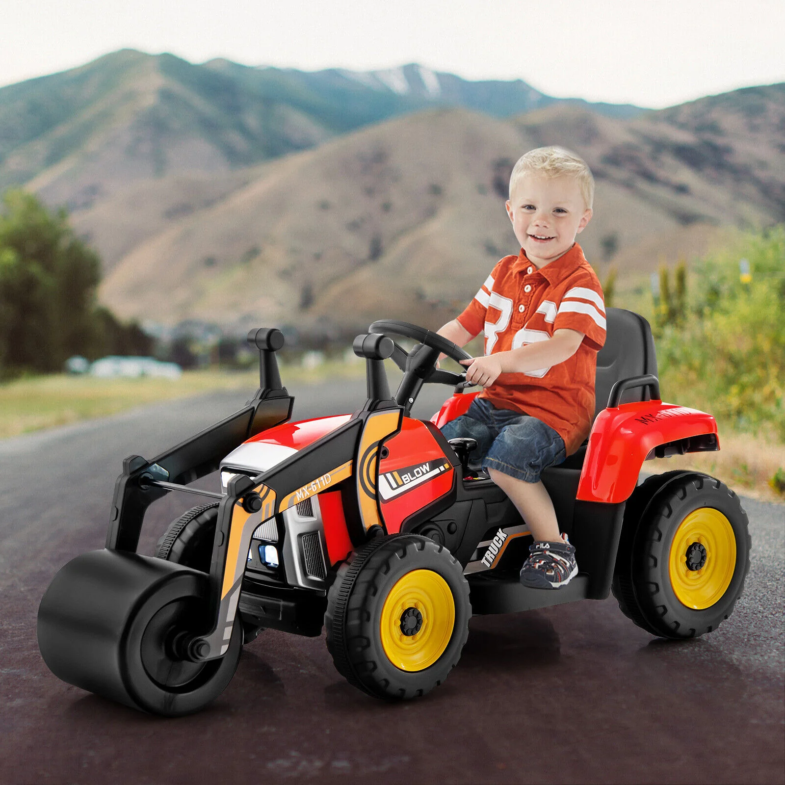 12V Electric Tractor for Kids with Remote Control, LED Lights, and Music - Red - Image 4
