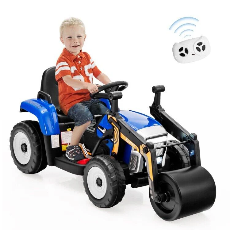 12V Electric Tractor for Kids with Remote Control, Music, and LED Lights - Blue - Image 2